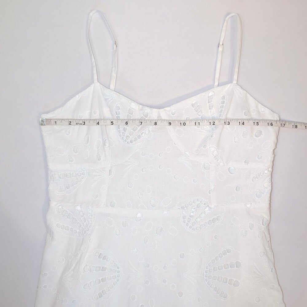 LOFT | White Shell Eyelet Midi Dress Spaghetti Straps | Size 10P - Picture 12 of 14